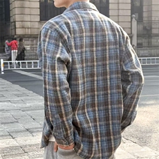 （跨境电商）四季款格子衬衫潮流宽松格纹衬衣，男装衬衫，星座1107-1
