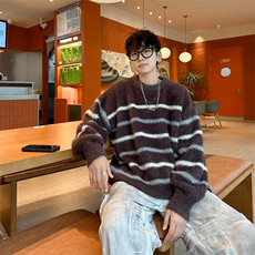 B392P55秋冬男装毛衣时尚休闲宽松打底衫条纹鹿毛绒，男装针织衫/毛衣，星座512-6
