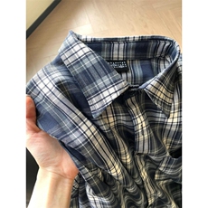 藏蓝色格子衬衫男长袖美式复古格纹衬衣高级感cleanfit情侣装外套，男装衬衫，星座1007（原301D）