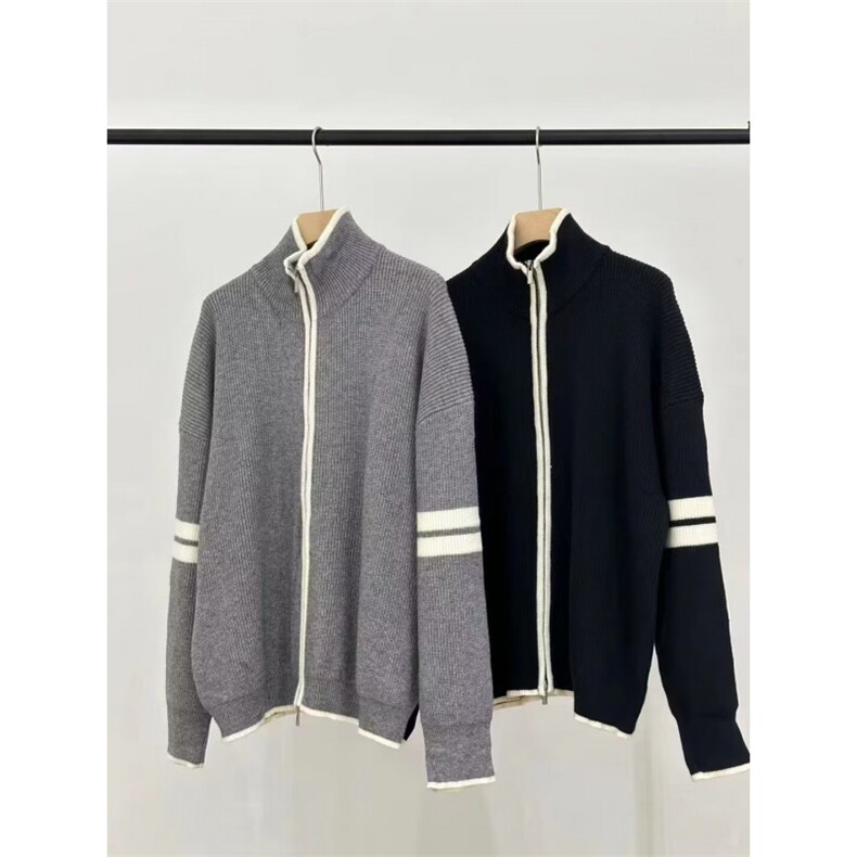 秋冬新款立领拼色条纹针织拉链衫外套潮流时尚简约毛衣外套男，男装针织衫/毛衣，星座506A