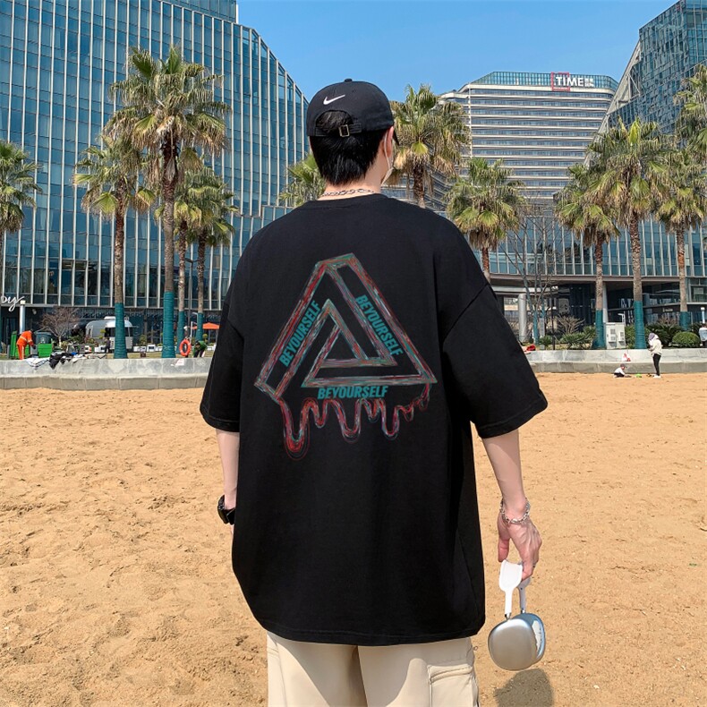 港风夏季纯棉宽松休闲圆领重磅230克短袖男T恤 - T717-P20图片