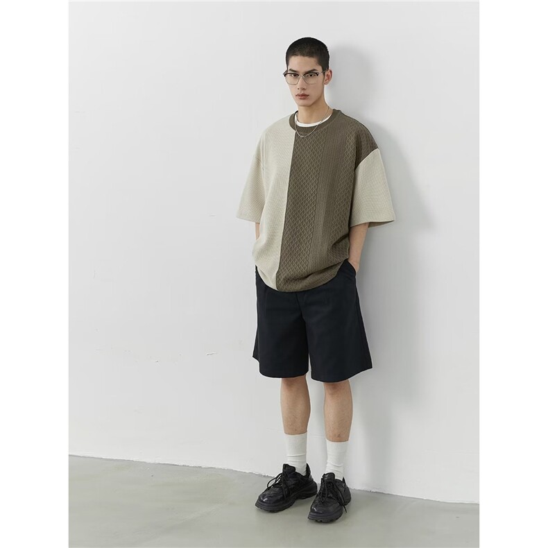 简约新款设计撞色拼接短袖男女夏季针织冰丝T恤上衣服衫潮打底ins,男装针织衫/毛衣,星座506A