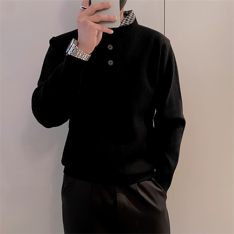 LV288/P88控118冬季假两件男士毛衣针织衫痞帅套头打底衫黑色首1,男装T恤,星座305B