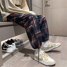 K3101-P45秋季港风格子潮流宽松百搭男女情侣休闲运动长裤控58