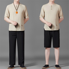 2025夏季亚麻绣花大码风男士透气长裤+短裤三件套MJ5105C-P125，男装牛仔裤，星座1105-3
