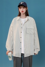 C3082/P40秋装中性风条纹长袖衬衣男多口袋工装大码衬衫上衣控58，女装衬衫，电商A141