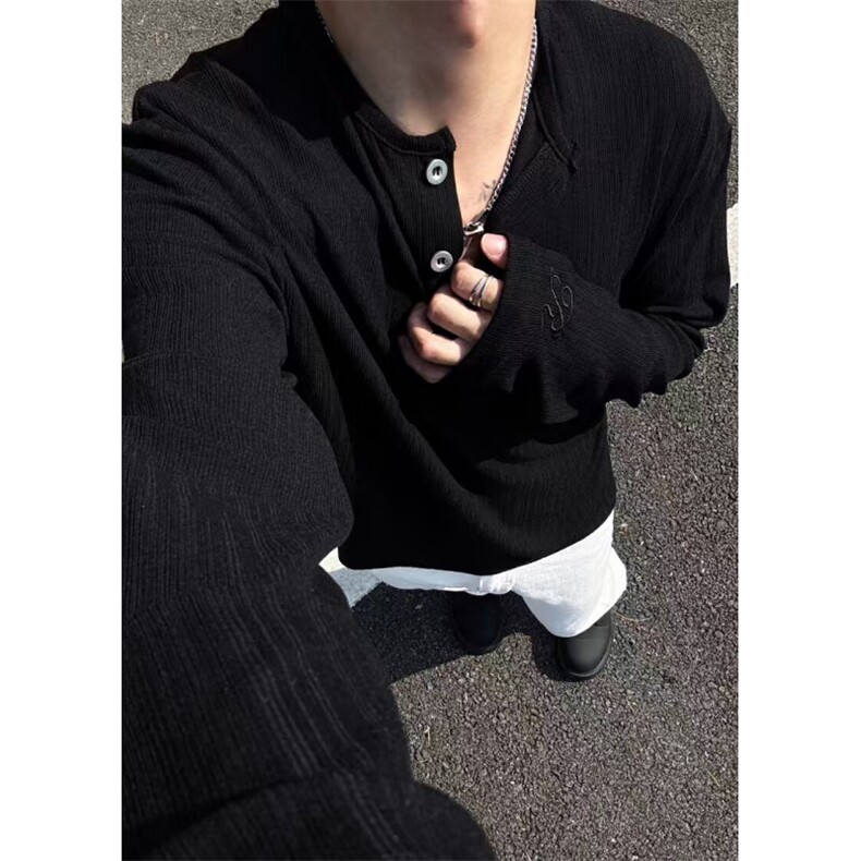杭州出货~新款亨利领刺绣长袖衬衫丝滑垂感春夏男女长TC2506特P48,男装衬衫,星座1004-6