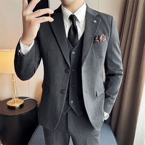 SJT812-P2002025春夏时尚男士百搭双扣西服三件套装礼服