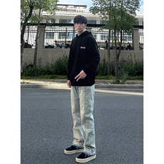 美式vibe风裤子高街水洗渐变黑灰色牛仔裤男款修身微喇工装直筒裤，男装牛仔裤，电商B221