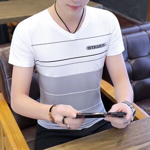 款5025男士短袖t恤V领韩版潮流个性半袖修身体桖夏装潮牌图片