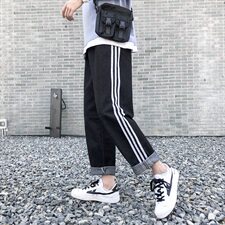 直筒牛仔九分裤条纹夏季男宽松港风潮流休闲百搭休闲裤NZ301-p32，男装牛仔裤，星座410-6（原星座1304-1）