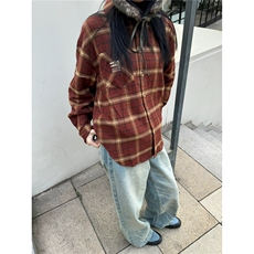6001-P452025新款春秋季格子外套衬衫男长袖日系复古潮牌痞帅，男装衬衫，电商B323A
