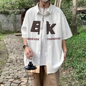 日系工装短袖衬衫男夏季少年感潮牌休闲衬衣学院风百搭宽松外套图片