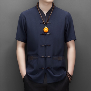 2024风唐装短袖衬衫男夏季中老年风新中式汉服MJ5103-P65图片