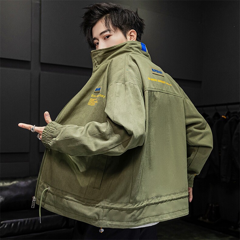 2021春装新款潮牌纯色宽松翻领夹克男纯棉工装外套A438-725,男装夹克,电商A438