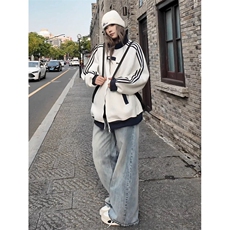 现货高品质拼接撞色运动夹克男女三条杠开衫棒球服A933-P45，男装夹克，星座1505