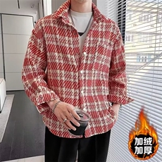 现货秋装男款小香风外套秋冬加绒加厚高级感格子潮牌衬衫痞帅宽松，男装衬衫，星座218-1（原230）