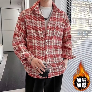 现货秋装男款小香风外套秋冬加绒加厚高级感格子潮牌衬衫痞帅宽松图片