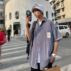 1港风情侣贴布衬衫大码M-5XL网红潮短袖衬衫男DCS7813P45控68，男装T恤，星座226-2