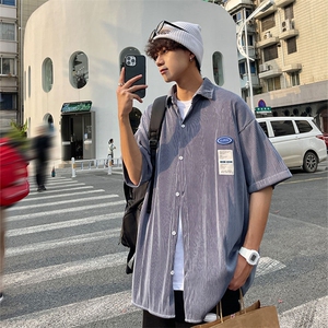 1港风情侣贴布衬衫大码M-5XL网红潮短袖衬衫男DCS7813P45控68图片