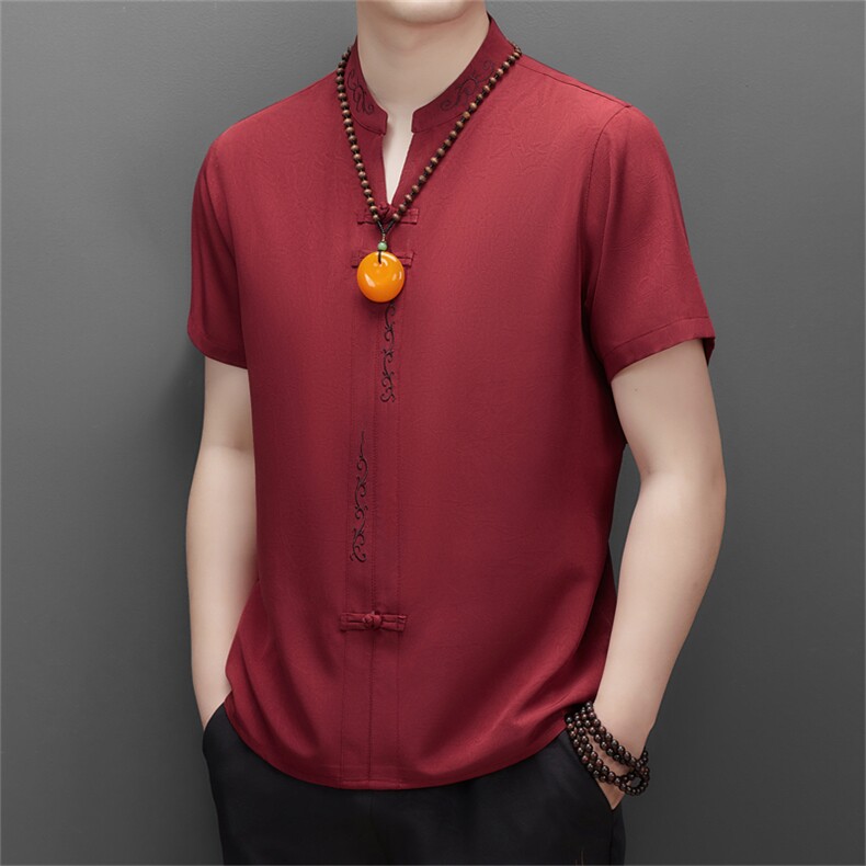 2024风唐装短袖衬衫男夏季中老年风新中式汉服MJ5107-P63图片