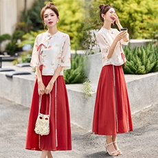 风复古两件套装2025夏季新款女衬衫欧根纱薄外套褶皱吊带连衣裙，女装套装/套裙，贵人树