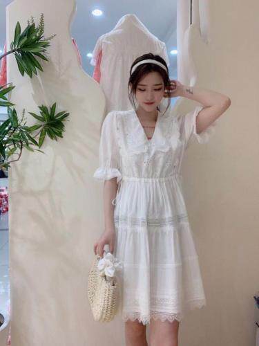 现货夏季新款娃娃领连衣裙，女装连衣裙，薇化