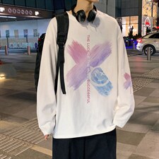 CX13-P25大码长袖t恤男春季新款打底衫男港风圆领卫衣男图片