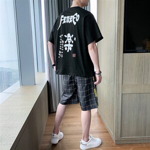 男士套装2021新款夏季青少年潮牌帅气短袖t恤两件套DS785T图片