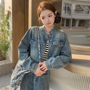 美式复古风穿搭牛仔套装女春夏秋超火好看高级感外套阔腿裤两件套图片
