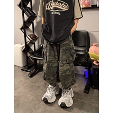 美式复古迷彩工装裤男女潮宽松直筒阔腿设计七分短裤LN10811-p52，男装牛仔裤，星座1008