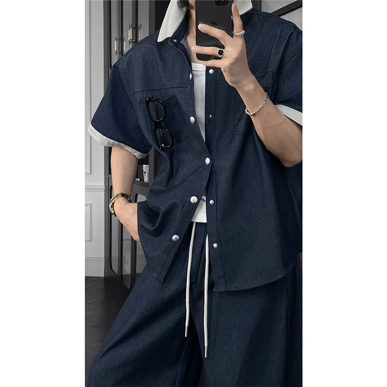 龙叨叨牛仔裤套装短袖衬衫  1005-FDCC04-衣服P58裤子P58套装P116图片