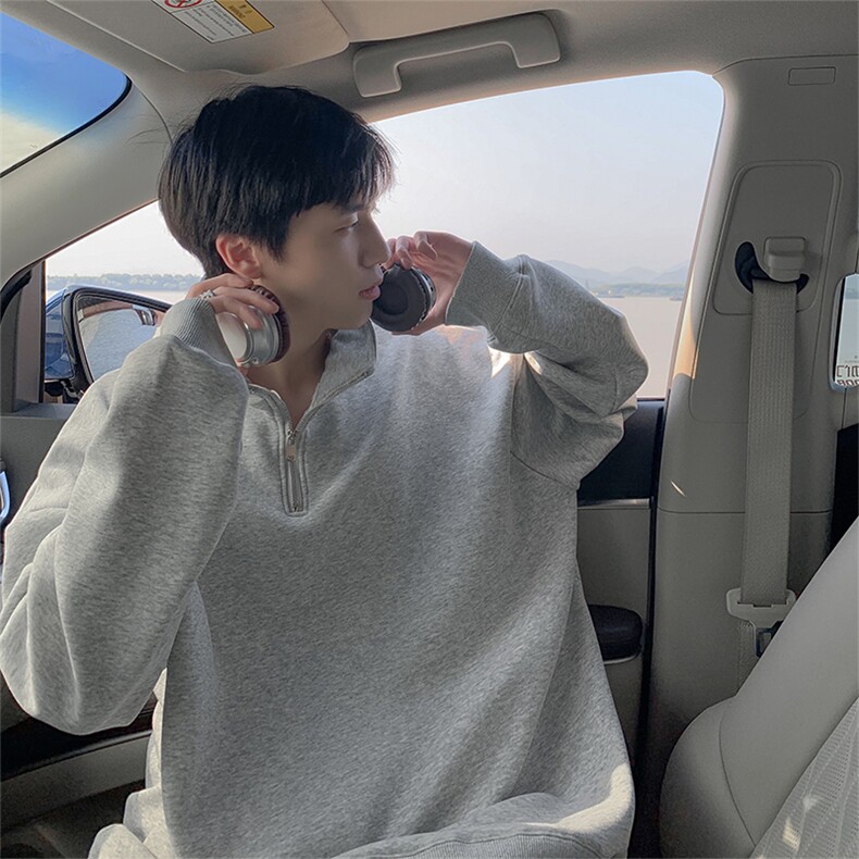 抖音得物二开25秋冬装美式全棉可翻领立领卫衣半拉链外套CM11，男装卫衣，电商A486