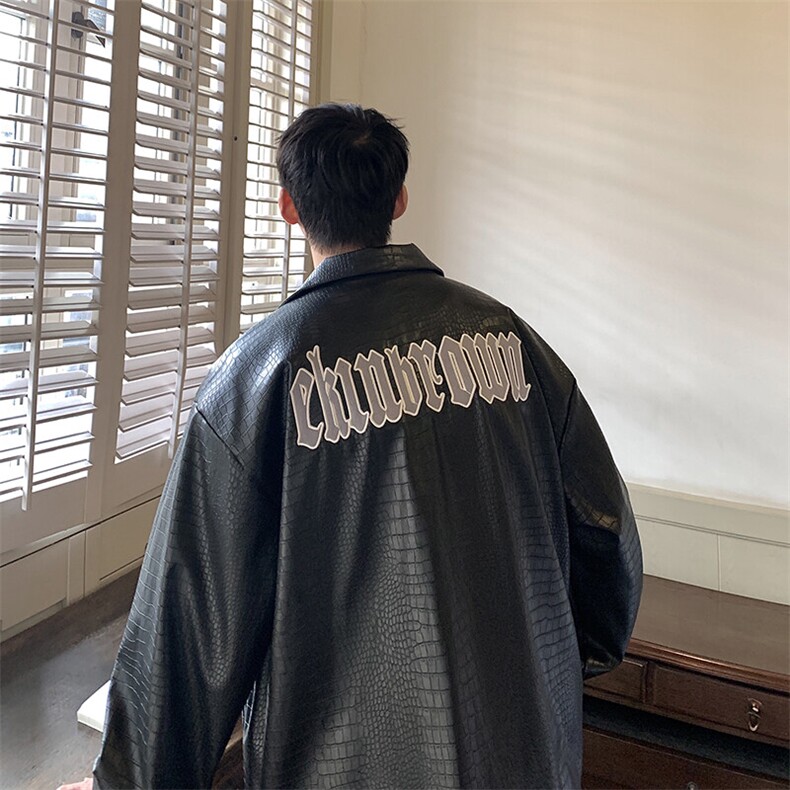 1港风鳄鱼纹皮衣男大码潮美式发泡印花皮夹克男JK7810P90控128，男装皮衣，星座226-2