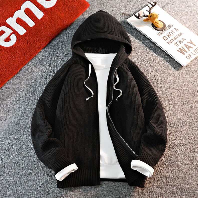 连帽开衫男秋冬季潮牌简约插肩袖拉链毛衣宽松休闲夹克MY9662P83，男装针织衫/毛衣，星座914