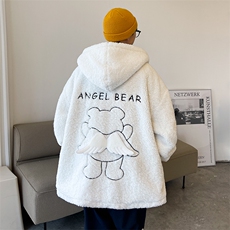 冬季新款宽松小飞熊刺绣羊羔毛棉服连帽棉袄棉衣A071-1009-P120，男装棉衣，电商A071