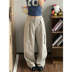 日系复古休闲裤男夏季潮牌慵懒风阔腿工装裤子大口袋宽松百搭长图片