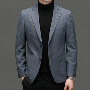 2023年秋冬新款男士外套翻领休闲毛呢外套西服夹克图片