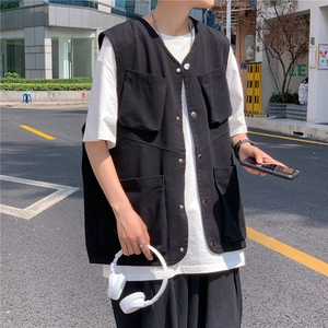 现货日系复古宽松工装马甲多口袋户外机能男女生同款露营战术背心图片