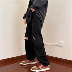 美式秋季男款破洞牛仔裤欧美高街薄款直筒阔腿裤 K4437-P37图片