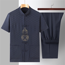 风男士套装衣服短袖唐装汉服夏季葫芦绣两件套t恤CM2805-P98，男装民族服装，星座1105-3