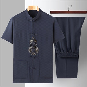 风男士套装衣服短袖唐装汉服夏季葫芦绣两件套t恤CM2805-P98图片