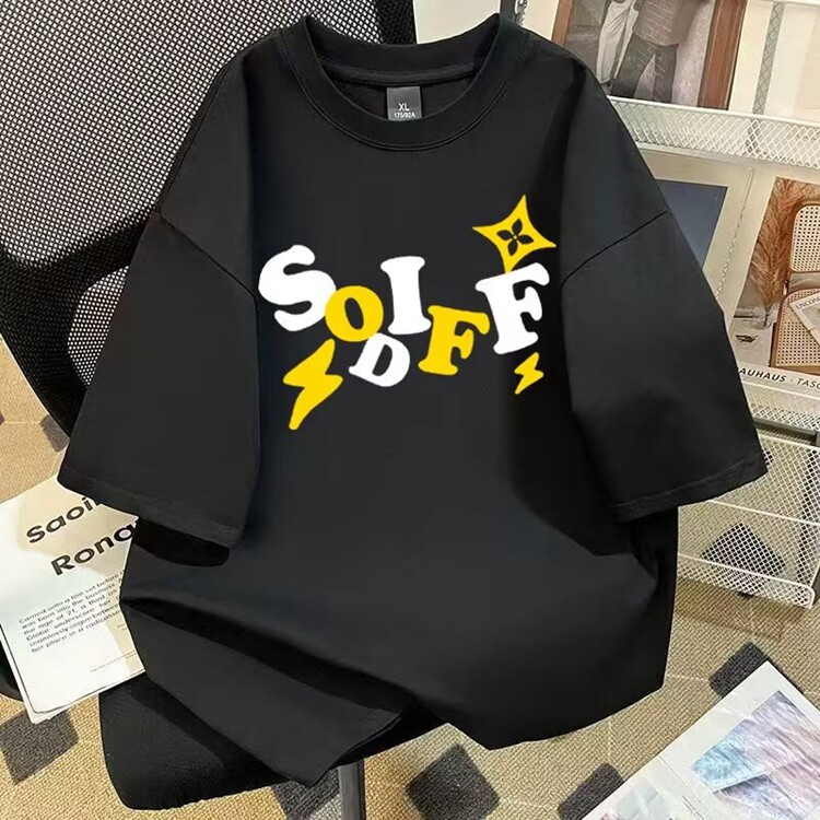 2025美式重磅短袖T恤字母印花男女夏季黑色半袖休闲宽松半袖上衣,男装T恤,星座218-8