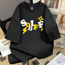 2025美式重磅短袖T恤字母印花男女夏季黑色半袖休闲宽松半袖上衣，男装T恤，星座218-8