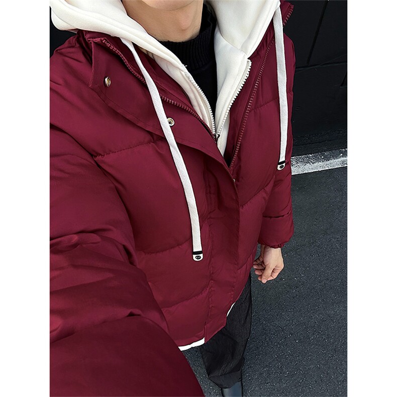 冬季撞色连帽假两件棉服情侣款保暖棉衣宽松外套D4134-TP75不,男装棉衣,电商A102
