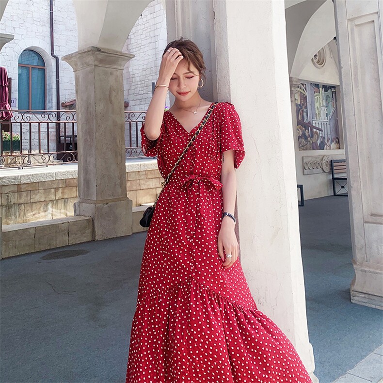 现货！2021夏季新款定制面料红色爱心连衣裙165A-6508-P105-K158，女装连衣裙，浙宝123
