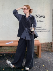 2025秋冬新款条纹衬衣+马甲阔腿裤三件套装2553款P195-K278，女装套装/套裙，浙宝301