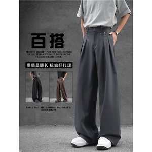 时尚高腰显瘦直筒休闲裤男士百搭宽松阔腿长裤潮4022 P45图片
