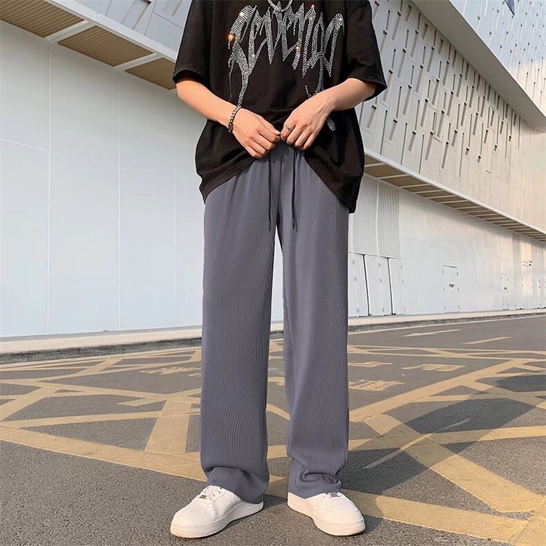 男春季潮流时尚休闲长裤坑条冰丝坠感拖地裤K2206P26,男装休闲裤,星座1116-2