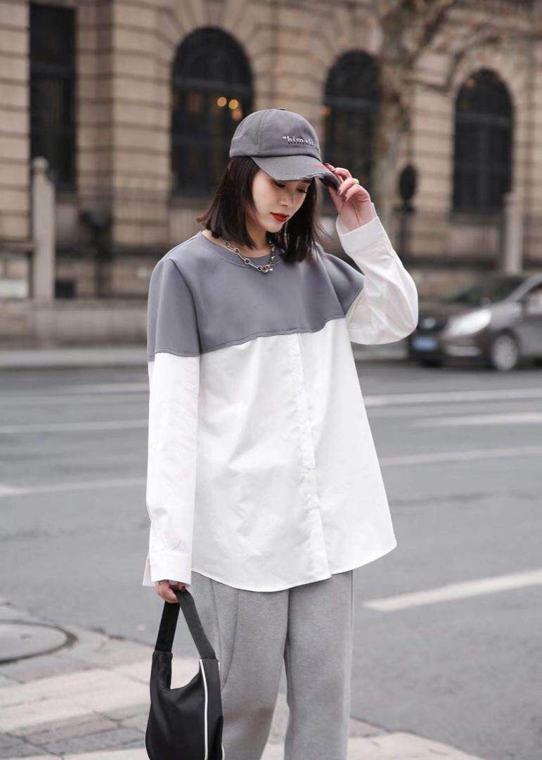 春款衬衫卫衣拼接上衣，女装衬衫，魅力布梵